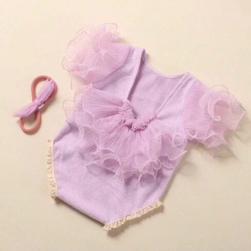 Newborn Photography Outfits Girl, Baby Girl Photo Props, Newborn Photoshoot Ruffles Outfits with Headband in Saudi Arabia
