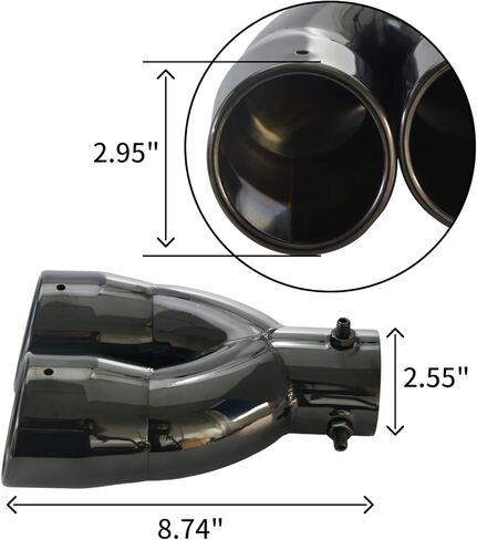 2Pcs Universal Dual Exhaust Tip - 2.5 inch Inlet, Adjustable for 2.5-3 inch OD Pipes, Curved Muffler Tip for Car Modification(Blue) in Kuwait