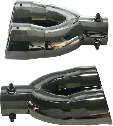 2Pcs Universal Dual Exhaust Tip - 2.5 inch Inlet, Adjustable for 2.5-3 inch OD Pipes, Curved Muffler Tip for Car Modification(Blue) in Kuwait