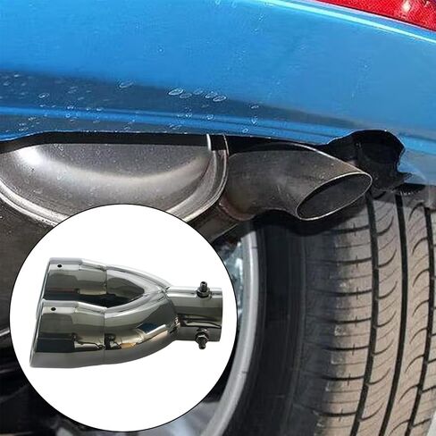 2Pcs Universal Dual Exhaust Tip - 2.5 inch Inlet, Adjustable for 2.5-3 inch OD Pipes, Curved Muffler Tip for Car Modification(Blue) in Kuwait