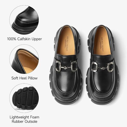 EAU Today Platform Loafers for Women,Leather Chunky Loafers for Women,Heel Lug Sole Slip-on Breathable Horsebit Non-Slip Shoes for Work Business Casual Black US 6 in Saudi Arabia