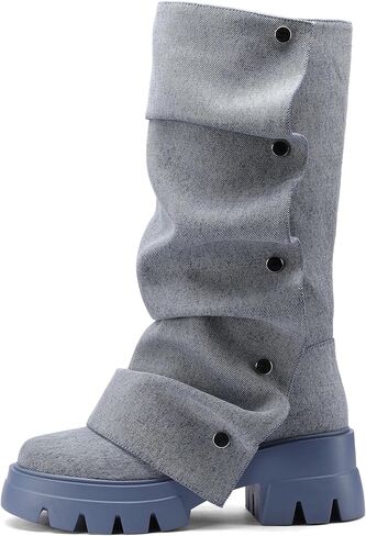 منصة النساء Ruched Ruched Mid Boots Round Round Toe Boots القابلة للفصل in Kuwait