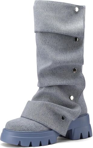 منصة النساء Ruched Ruched Mid Boots Round Round Toe Boots القابلة للفصل in Kuwait