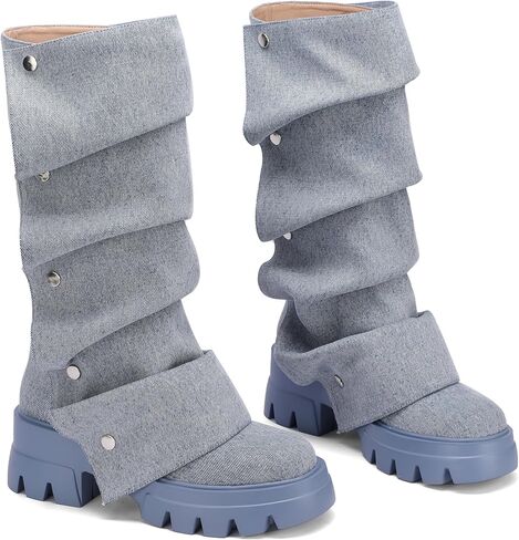 منصة النساء Ruched Ruched Mid Boots Round Round Toe Boots القابلة للفصل in Kuwait