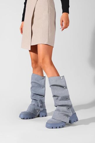 منصة النساء Ruched Ruched Mid Boots Round Round Toe Boots القابلة للفصل in Kuwait