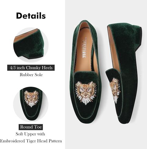 Embroidered Loafers for Women Round Toe Velvet Flats with Tiger Head Pattern in Saudi Arabia