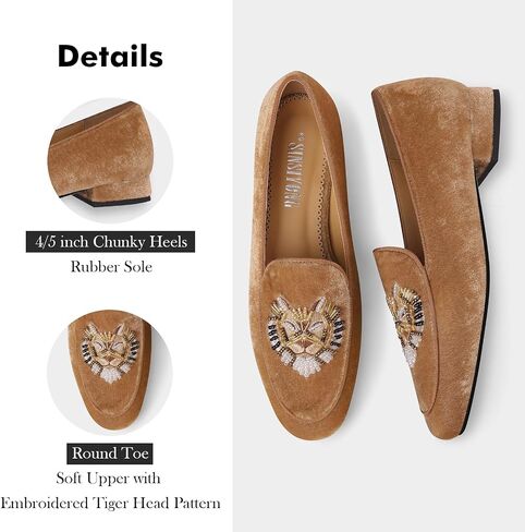 Embroidered Loafers for Women Round Toe Velvet Flats with Tiger Head Pattern in Saudi Arabia