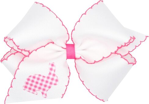 Wee Ones Girls' Easter Embellished Grosgrain Bow with Moonstitch Edge on a WeeStay clip, Handmade, King, Yellow Chick Embroidery in Kuwait