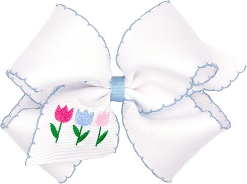 Wee Ones 'Girls' الفتيات الفتيات ، القوس Grosgrain مع حافة القمر على مقطع Weestay ، مصنوعة يدويًا ، كينج ، تطريز فرخ أصفر in Kuwait