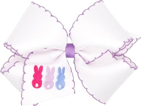 Wee Ones Girls' Easter Embellished Grosgrain Bow with Moonstitch Edge on a WeeStay clip, Handmade, King, Yellow Chick Embroidery in Kuwait
