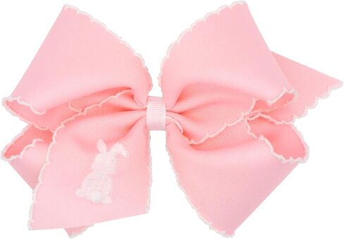 Wee Ones Girls' Easter Embellished Grosgrain Bow with Moonstitch Edge on a WeeStay clip, Handmade, King, Yellow Chick Embroidery in Kuwait