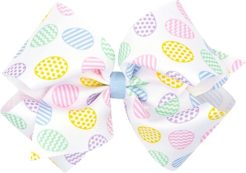 Wee Ones Girls' Easter Embellished Grosgrain Bow with Moonstitch Edge on a WeeStay clip, Handmade, King, Yellow Chick Embroidery in Kuwait