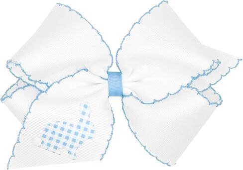 Wee Ones Girls' Easter Embellished Grosgrain Bow with Moonstitch Edge on a WeeStay clip, Handmade, King, Yellow Chick Embroidery in Kuwait