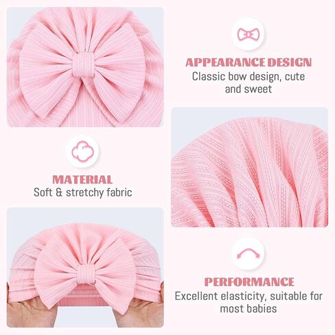 Cinaci 4 Pieces Baby Girls Turban Hats with Bow Newborn Hospital Caps Bonnet Beanies Headwraps for Infants Toddlers in Saudi Arabia