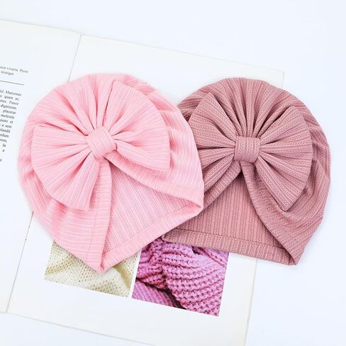 Cinaci 4 Pieces Baby Girls Turban Hats with Bow Newborn Hospital Caps Bonnet Beanies Headwraps for Infants Toddlers in Saudi Arabia
