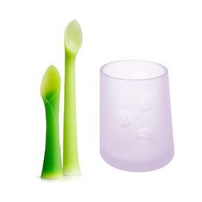 Olababy Feeding and Training Spoon Set + Olababy First Cup (Lilac, 2 oz)