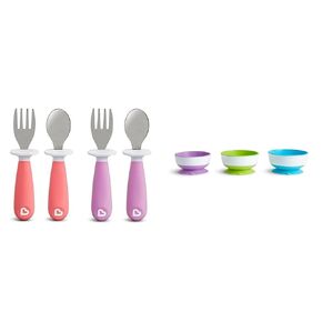 Munchkin® RaiseTM Toddler Fork and Spoon Set, Stay PutTM Suction Bowls for Babies and Toddlers, 3 Pack