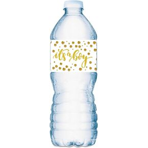 25 Gold It’s a Boy Oh Baby Water Bottle Labels; Baby Shower Set of 25 Waterproof Water Bottle Stickers Wrappers Decorations; Gold and White. Made in USA