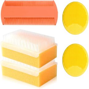 Cradle Cap Brush for Babies, 5Pcs Cradle Cap Treatment Set with Soft Bristle Brushes Silicone Scrubber Fine-Tooth Comb for Newborn Bathing Essentials Baby Brush and Comb Set (Pink)
