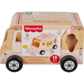 Fisher-Price Wood Toddler Toy Ice Cream Truck Shape Sorter Set, 9 Wooden Pieces for Developmental Play Kids Ages 18+ Months