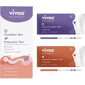 Vivoo Ovulation and Pregnancy Test Kit: Track Your Cycle and Test Results with Vivoo App, Includes 25 Individually Wrapped Ovulation (LH) Tests, 5 Pregnancy (HCG) Tests with 30 Cups