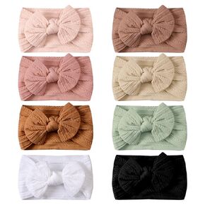 8 Pack Baby Headbands Soft Nylon Hairbands Accessories with Bows for Newborns Infants Toddlers and Baby Girls Elastic Hairbands for Daily Wear