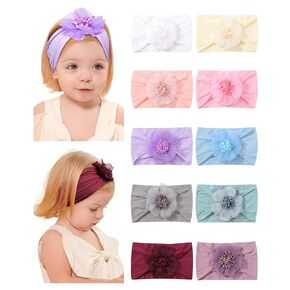 doboi 10PCS Baby Bows Baby Girl Headbands Nylon Hairbands with Flowers Bow Handmade Headbands for Baby Girls Newborns Infants Toddlers and Kids