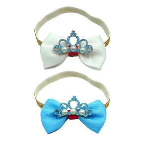 Baby Bow Crown Headband with Pearl Baby Elastic Birthday Headband Baby Girl Photography Headband Prop 2 Pack ZHB36 (White Blue)