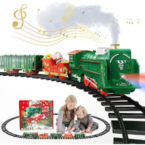 Train Set, Electric Train Sets for Boys Toddlers, Toy Train with Steam Locomotive, Santa Claus and Train Carriages, Tracks, Smokes, Lights and Music, Chrismas Train for Kids 3 4 5 6 7 8 Years Old