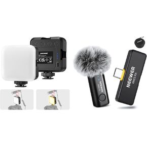 NEEWER LED Video Light,Portable Bi-Color 3200K~5600K Dimming Lights for Cameras, CRI 97+, 8 Scene Modes, Wireless Lavalier Microphone System for USB C Included