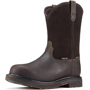 NINGO Steel Toe Work Boots for Men, Waterproof Wellington Boots with Full Grain Leather, Goodyear Welt Pull on Work Boots, Non Slip Mens Western Cowboy Boots with EH Protection Size 14 Dark Brown