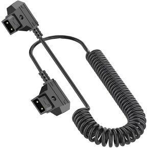 Coiled D Tap Male to Male Extension Cable, Spring 2 Pin 12V-24V P tap Male to Male Power Adapter Cord for V-Mount Gold Mount DSLR Rig Battery 1.5meter