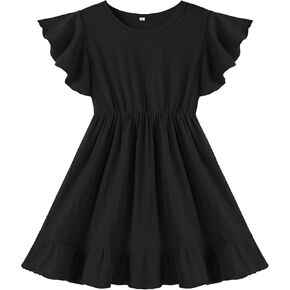 Neutocd Toddler Girl Dress Ruffled Short Sleeve Flowy Tiered Kid Baby Girl Summer Party Beach Boho Swing Dress Sundress