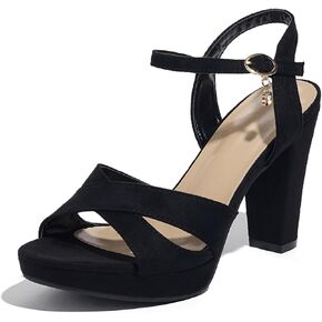 Black Heeled Platform Sandals Chunky Open Toe Shoes for Women
