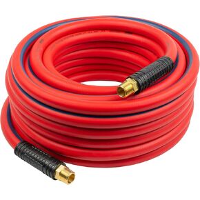 Lincoln 72H1250 50' x 1/2" ID Air/Water Hybrid Polymer Replacement Hose for 83754 Reel, 1/2" NPT Male Leak-free Brass Fittings, Kink Resistant, Meets PFAS-Free Regulations, UV Protective, Red/Black