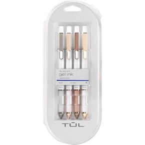 TUL Retractable Gel Pens, Limited Edition, Sunset Shades, Medium Point, 0.7 mm, Pearl White Barrel, Blue Ink, Pack of 4