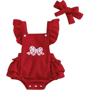 Adobabirl Baby Girl Ruffle Romper Dress Sleeveless Bowknot Embroidery Jumpsuit Valentines Outfit Newborn Clothes