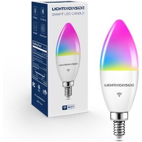 Smart Candelabra LED Bulbs 60 Watt Equivalent, 500LM 6W, E12 LED Bulb Compatible with Alexa/Google Assistant/Smart Life, RGBCW Candle, No Hub Required, 2.4G WiFi Only, ETL Listed, 4PCS
