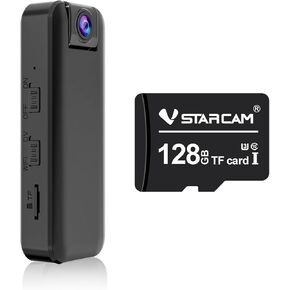 VSTARCAM Body Camera Bundle 128G SD Micro Card 180°Lens Rotatable with IR Night Vision, Battery Powered Camera for Sport, Pet, Home Office, Security