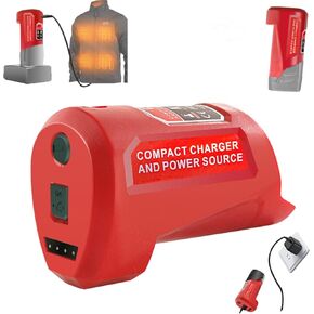 Power Souce Adapter M 12 Battery Charger with Type-c Port & DC 12V Outlet, Suitable for Milwaukee 48-59-1201 49-24-2310 12V Battery Charger, DC Support to Charging for Milwauke M12 Heated Jackets