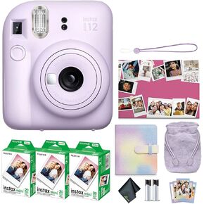 Fujifilm Instax Mini 12 Instant Camera Lilac Purple Holiday Bundle 2024 with Fuji Instax Mini Film Value Pack (60 Sheets) + Microfiber Cleaning Cloth