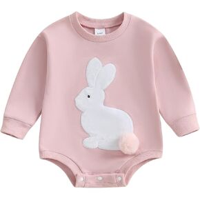 Baby Boy Girl Easter Romper Bunny Embroidery Sweatshirt Long Sleeve Bodysuit Newborn Infant Spring Outfit