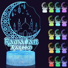 Dreamtop Ramadan Eid Night Light,Mubarak Eid Ramadan Decorations Moon 3D Ramadan Lamp with 16 Color Flashing,Eid Ramadan Decorations for Home Table Lights
