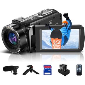 4K Video Camera Camcorder 10X Optical 120X Intelligent Zoom Vlogging Camera 30MP Auto Focus Camcorders with Tripod 3.0" IPS Touch Screen Microphone 32GB SD Card 2 Batteries for YouTube