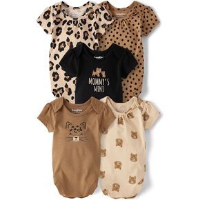 The Children's Place,Unisex Baby,and Newborn Everyday Short Sleeve Bodysuits,Leopard 5-Pack,18 Months,24 Months