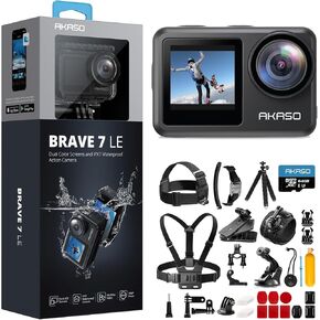 AKASO Brave 7 LE 4K30FPS 20MP WiFi Action Camera and 42 in 1 Action Camera Accessories Kit Bundle