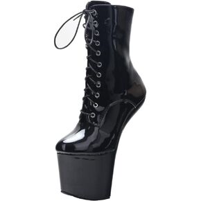 JiaLuoWei Mid Calf Boots, Women's Platform High Heel Lace-up Sexy Fetish Hoof Heelless Sole Mid-Calf Boots