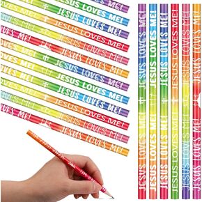 JESUS LOVES ME Pencils for Kids 36 Pcs John 3: 16 Pencils with White Eraser Tops Religious Colorful Wood Pencil Holiday Stationery Pencil Gift for School Classroom Party Favors and Handouts