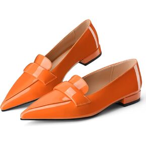 Women's Closed Pointed Toe Penny Loafers Shoes Black Patent Leather Comfortable Slip On Work Business Dressy Classic Flats Shoes