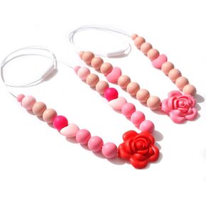 2Pcs Breastfeeding Necklaces - Silicone Sensory Necklace for New Moms,Emotional Calming Supplies,Newborn Nursing Sensory Necklace,Stylish Silicone Floral Nursing Necklaces